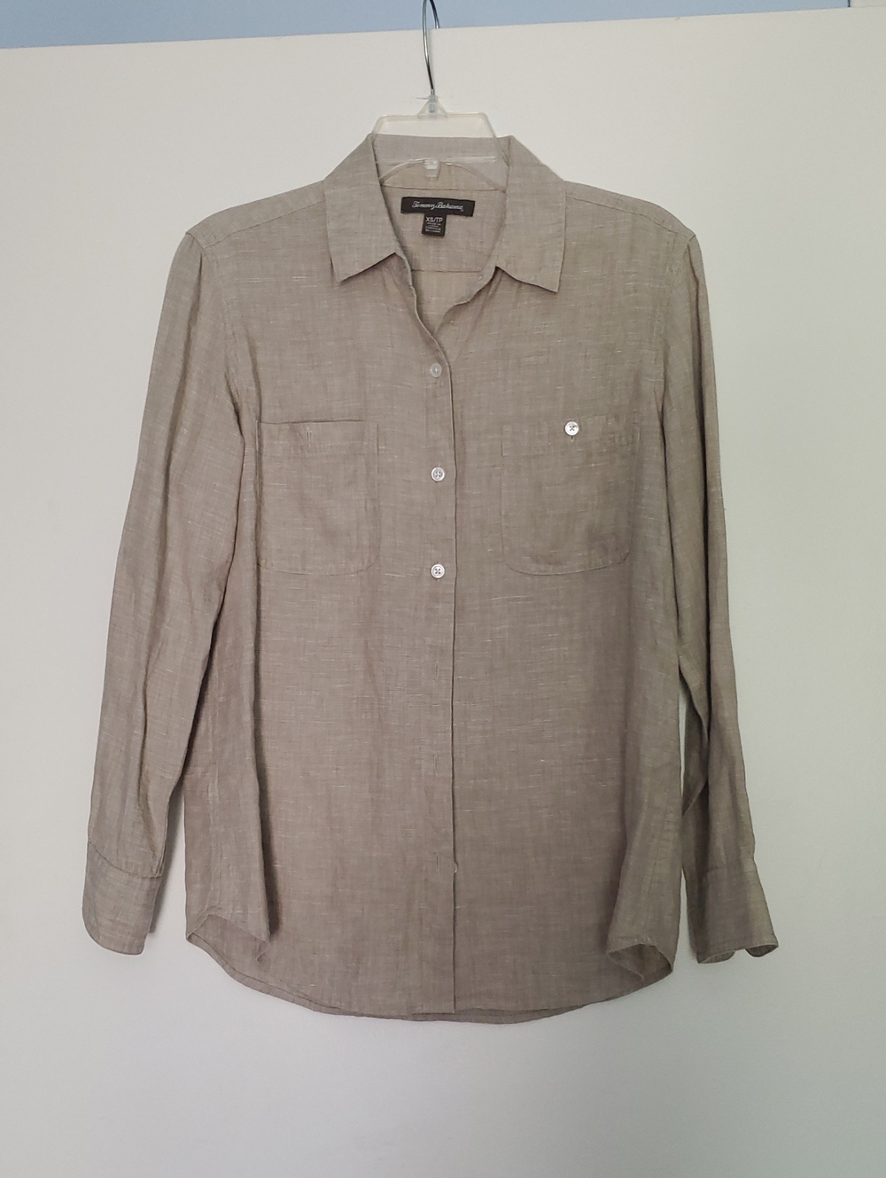 Tommy Bahama Taupe Linen Long-Sleeve Button-Down Shirt